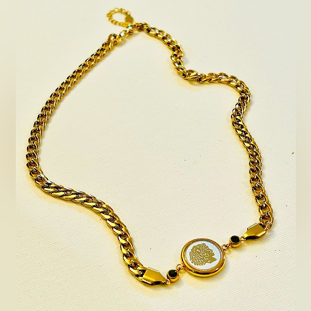 Coin choker necklace, gold coin necklace, 18K gold plated stainless steel CZ